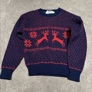Festive Kids Reindeer Sweater - Navy and Red